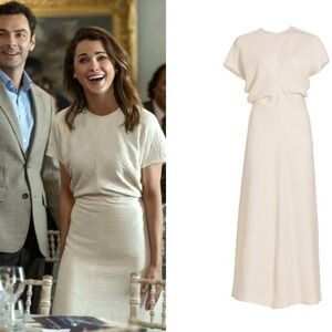 NWT Toteme slouch waist crinkled dress in cream, EU36, as seen on Keri Russell